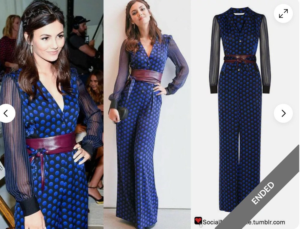 Diane Von Furstenberg Polka Dot Plunge Neckline Jumpsuit